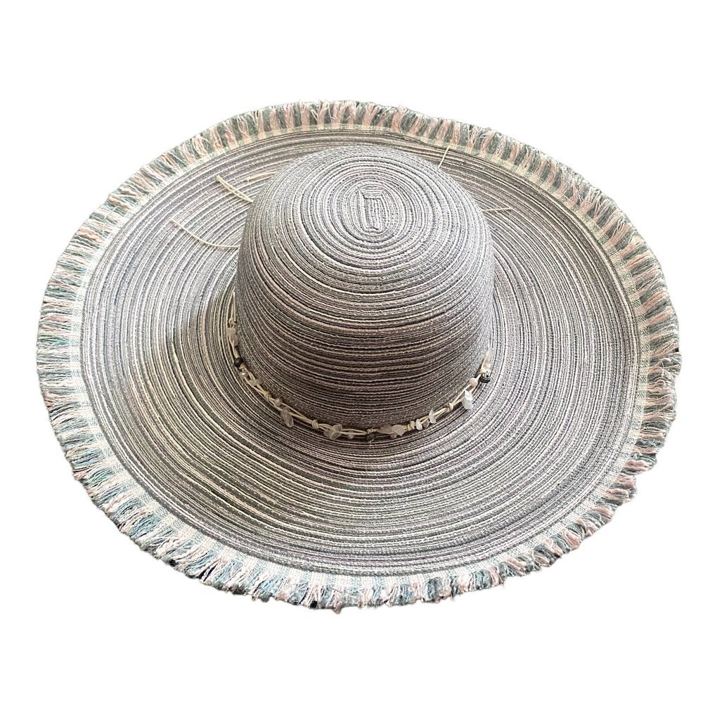Caribbean Joe Beach Hat with Beaded Accent in Pink/Gray​​​​​​​